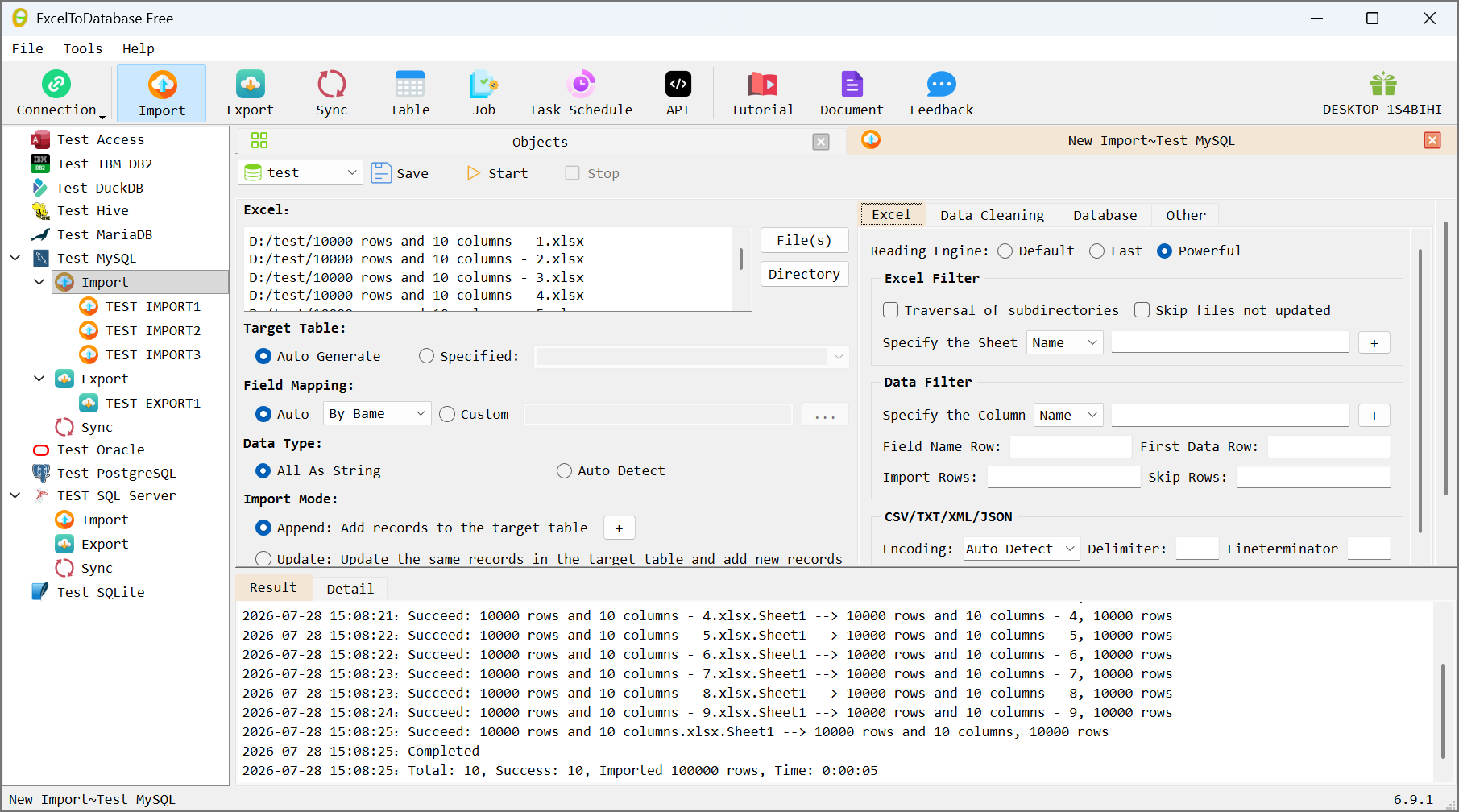 ExcelToDatabase software interface screenshot - Excel import/export database tool